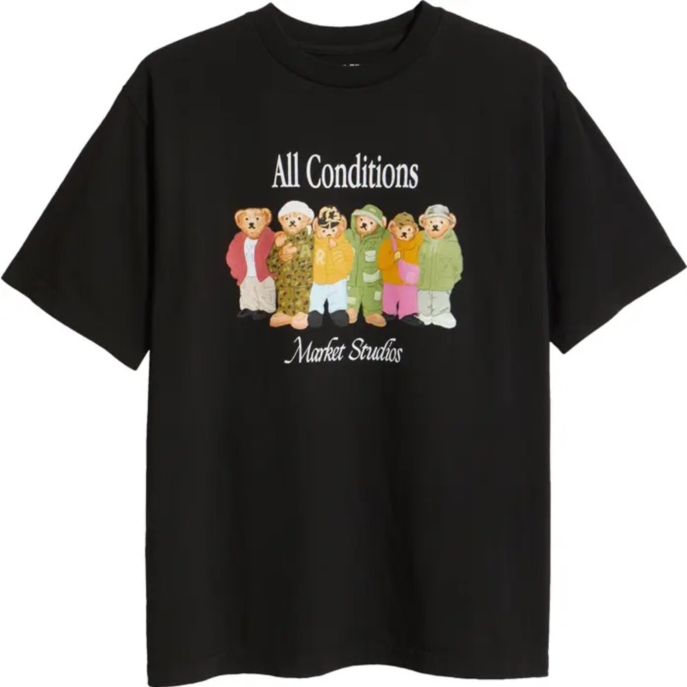 Black Short Sleeve Tee with Graphic Design Market Studio GORPCORE BEARS